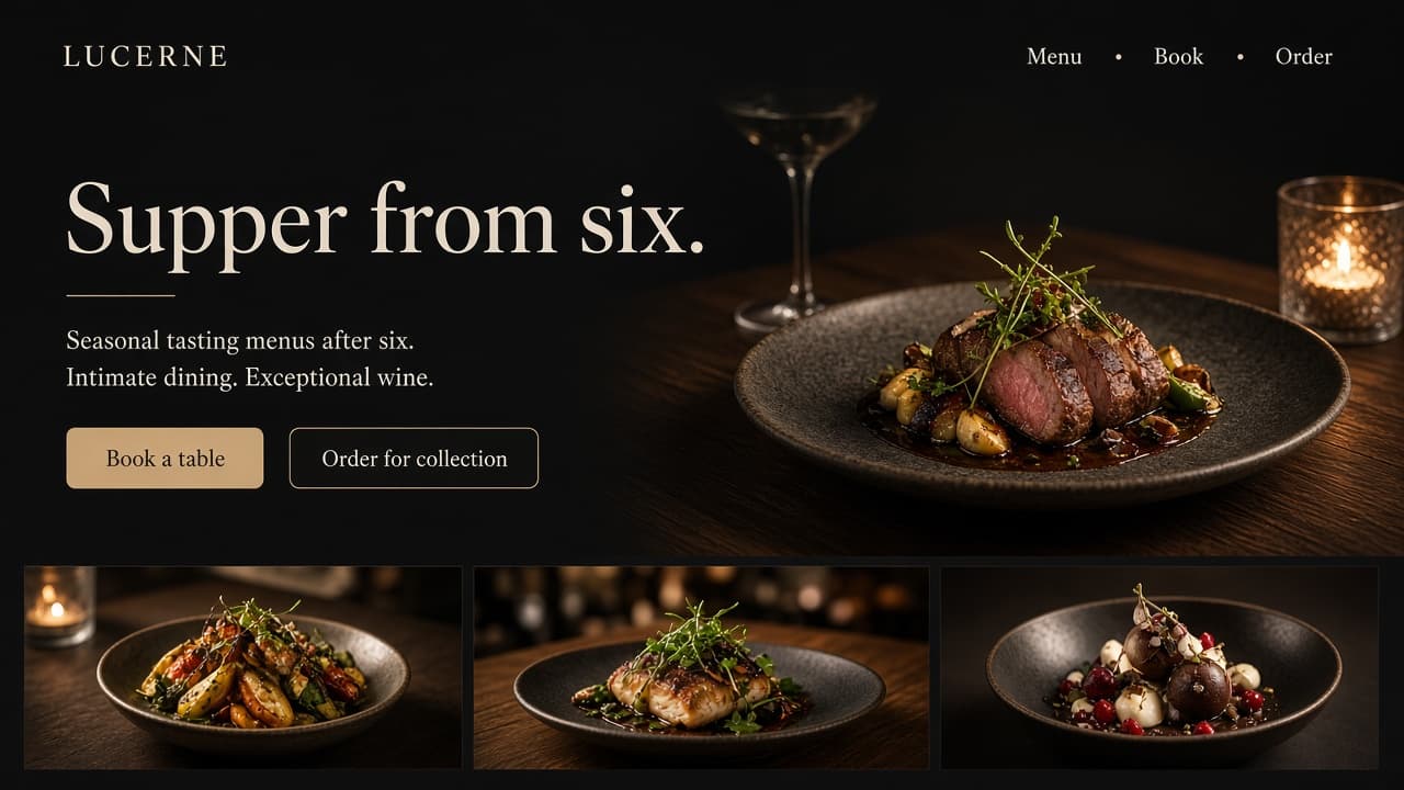 A fine-dining restaurant website with book and order buttons